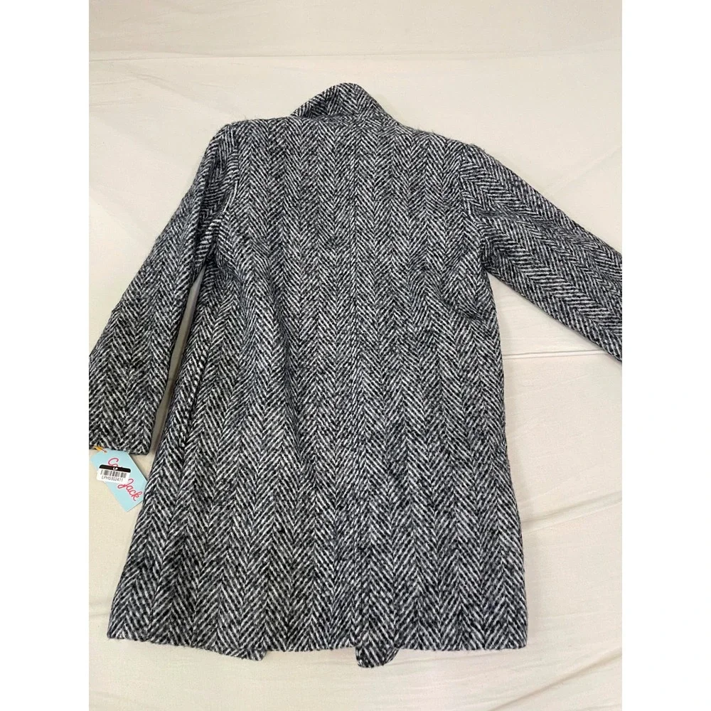 Cat & Jack Kids Herringbone Overcoat Black White Button Up Jacket Size M 8-10